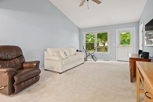 671 Ledgeview Ct Unit 671, Southington, CT 06489 - living room featuring vaulted ceiling, a ceiling fan, and carpet floors