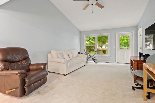 671 Ledgeview Ct Unit 671, Southington, CT 06489 - carpeted living area featuring ceiling fan, an office area, and high vaulted ceiling