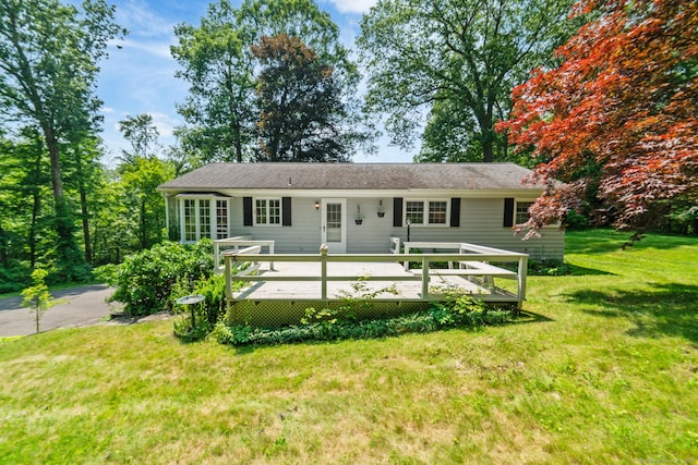 765 Kettletown Rd, Southbury, CT 06488 - single story home with a wooden deck and a front yard