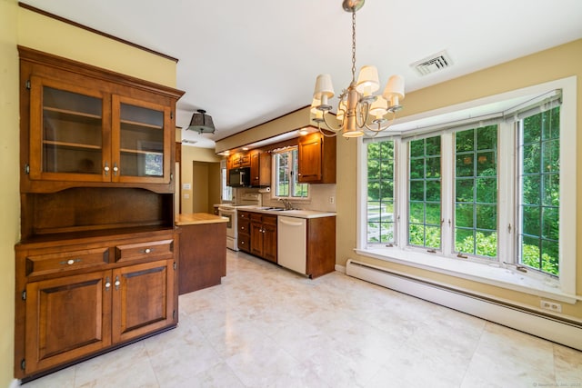 765 Kettletown Rd, Southbury, CT 06488 - kitchen featuring baseboard heating, a chandelier, dishwasher, electric range, and black microwave