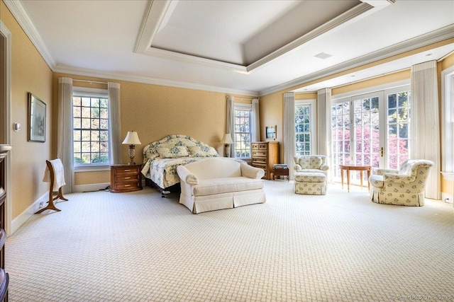21 Queens Grant Dr, Fairfield, CT 06824 - carpeted bedroom with a tray ceiling and ornamental molding