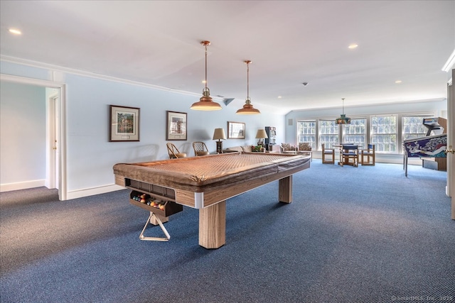 21 Queens Grant Dr, Fairfield, CT 06824 - game room with carpet, pool table, ornamental molding, and recessed lighting