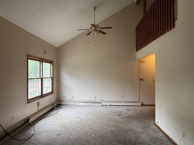 122 Clark St Unit B, Hartford, CT 06120 - carpeted spare room with high vaulted ceiling, a ceiling fan, and baseboard heating