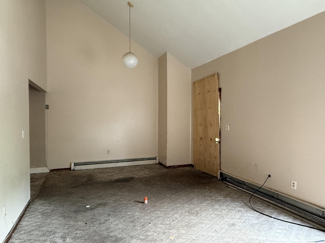 122 Clark St Unit B, Hartford, CT 06120 - unfurnished living room featuring a baseboard heating unit and high vaulted ceiling