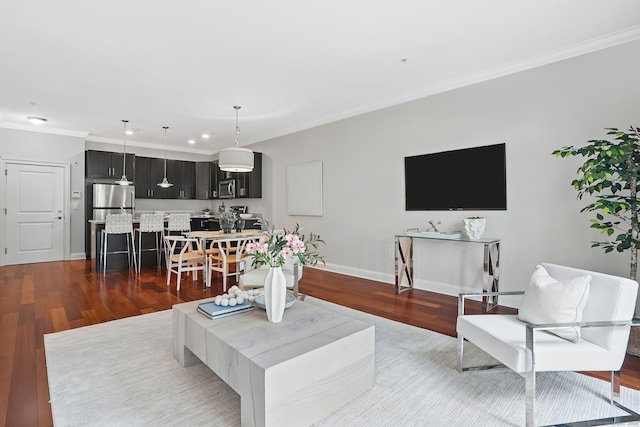 142 E Ave Unit A106, Norwalk, CT 06851 - living room with crown molding, wood finished floors, and recessed lighting