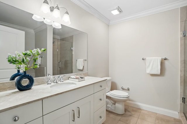 142 E Ave Unit A106, Norwalk, CT 06851 - bathroom featuring vanity, ornamental molding, a shower stall, and tile patterned floors