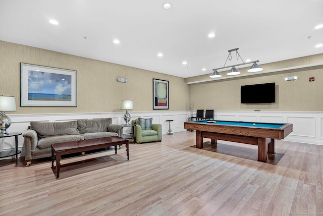 142 E Ave Unit A106, Norwalk, CT 06851 - recreation room featuring billiards, a decorative wall, recessed lighting, light wood-style floors, and wainscoting