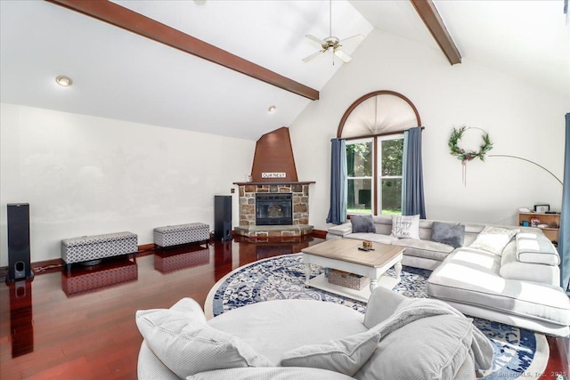 156 Killian Ave, Trumbull, CT 06611 - living area featuring ceiling fan, wood finished floors, and a stone fireplace