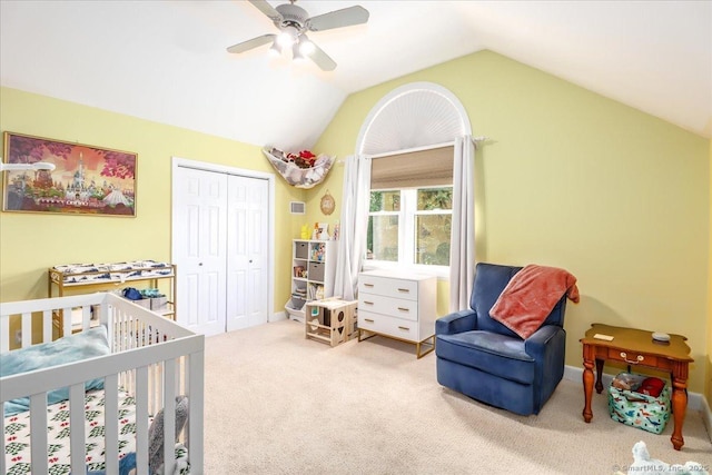 156 Killian Ave, Trumbull, CT 06611 - carpeted bedroom with lofted ceiling, a closet, and a ceiling fan