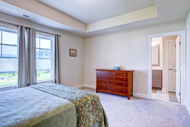 48 Park Ave Unit 48, Stonington, CT 06355 - bedroom featuring carpet floors, a raised ceiling, and connected bathroom