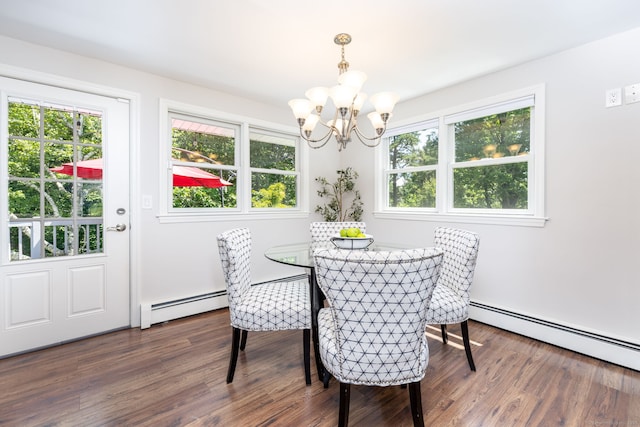 33 Terrace Rd, West Hartford, CT 06107 - dining area featuring baseboard heating, a chandelier, and wood finished floors