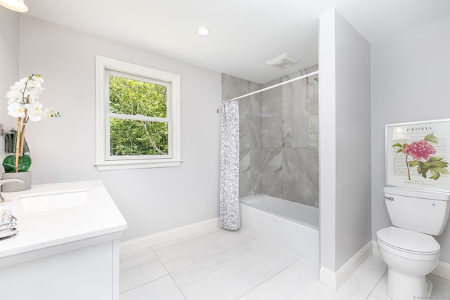 33 Terrace Rd, West Hartford, CT 06107 - bathroom featuring vanity, shower / tub combo, tile patterned flooring, and recessed lighting