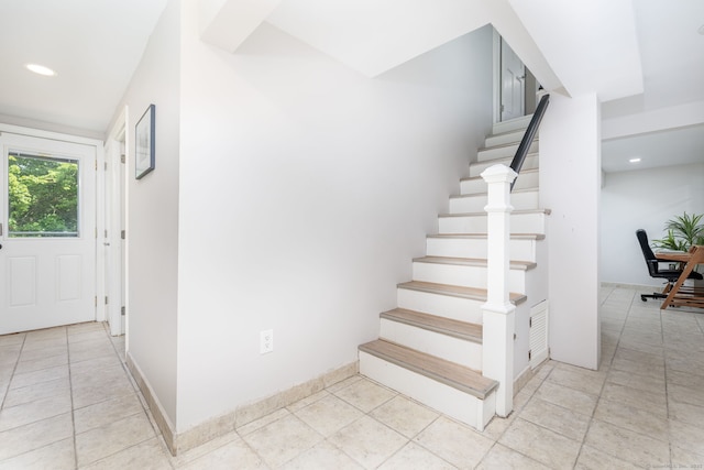 33 Terrace Rd, West Hartford, CT 06107 - stairway featuring recessed lighting and tile patterned floors