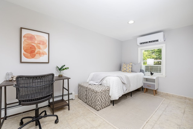 33 Terrace Rd, West Hartford, CT 06107 - bedroom with an AC wall unit, recessed lighting, a desk, and baseboard heating