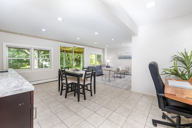 33 Terrace Rd, West Hartford, CT 06107 - dining room featuring baseboard heating, light tile patterned floors, recessed lighting, and an office area