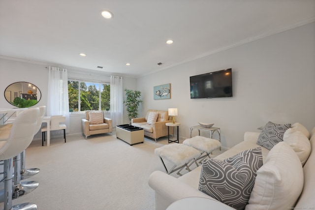 195 Southport Woods Dr Unit 195, Fairfield, CT 06890 - carpeted living area featuring ornamental molding and recessed lighting