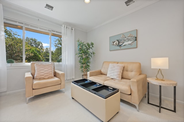 195 Southport Woods Dr Unit 195, Fairfield, CT 06890 - living area featuring ornamental molding and light colored carpet