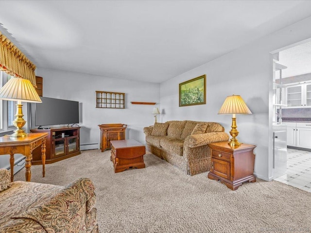 55 Oxbow Dr, Meriden, CT 06450 - carpeted living area featuring a baseboard heating unit