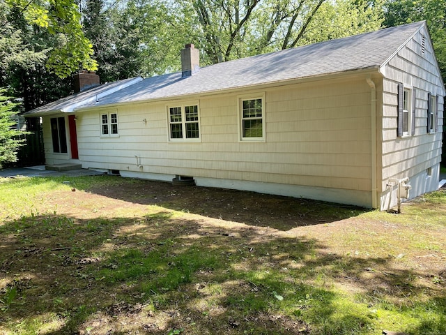 80 Murlyn Rd, Hamden, CT 06518 - back of property featuring a chimney, entry steps, a yard, and roof with shingles