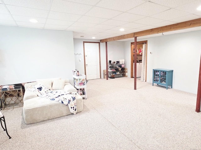 23 Teach St, Enfield, CT 06082 - carpeted living room with washer / dryer and recessed lighting