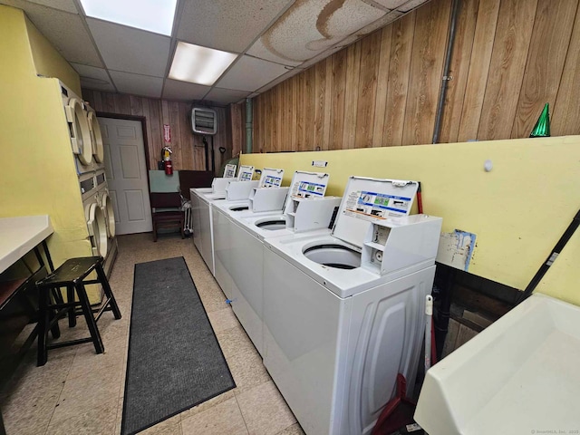 763 Park St, Hartford, CT 06106 - shared laundry room with wooden walls and independent washer and dryer