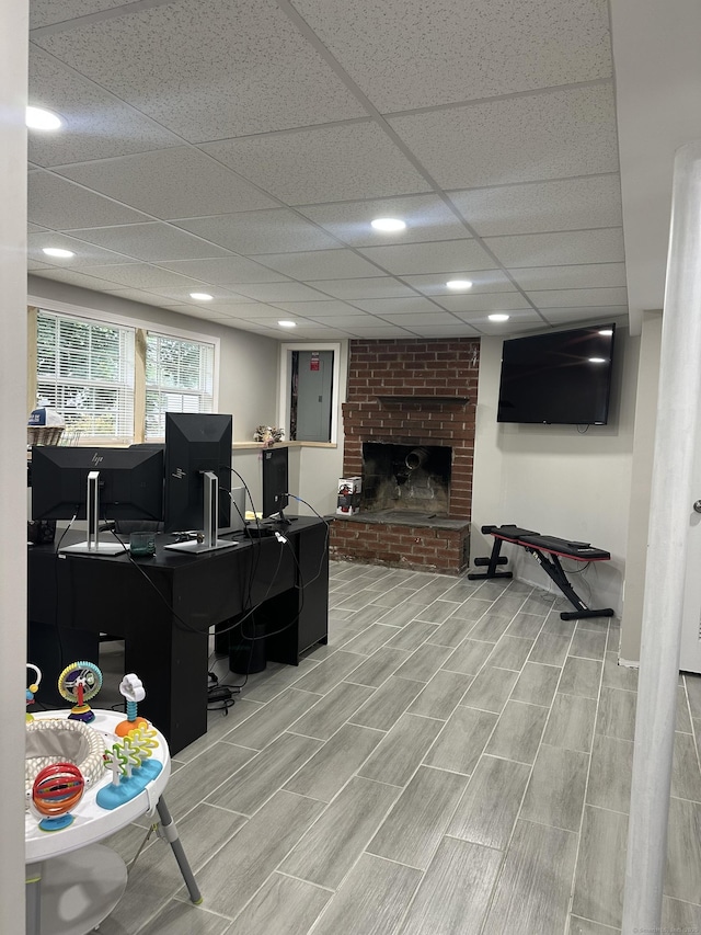 305 Rambler St, Bristol, CT 06010 - home office featuring a brick fireplace and recessed lighting