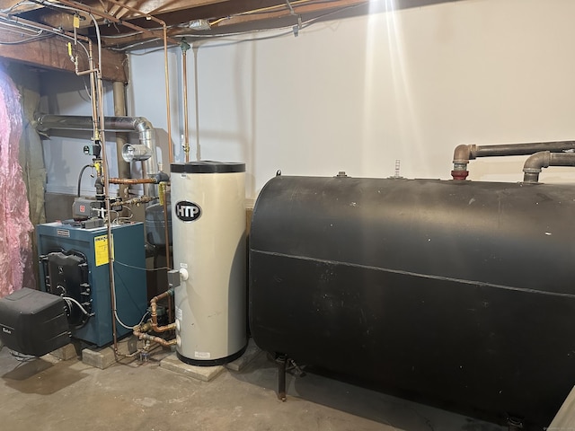 305 Rambler St, Bristol, CT 06010 - utility room featuring heating fuel, water heater, and a heating unit