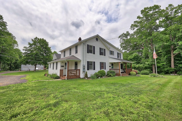 136 Reynolds Bridge Rd, Thomaston, CT 06787 - view of front of house featuring a porch, a chimney, and a front yard