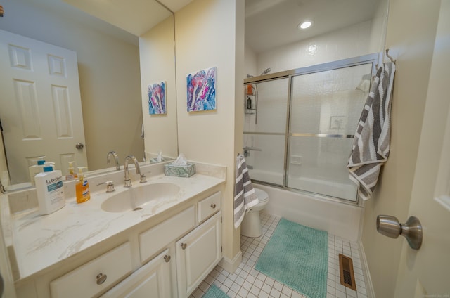 170 Turtle Bay Dr Unit 170, Branford, CT 06405 - bathroom with vanity, enclosed tub / shower combo, tile patterned flooring, and recessed lighting