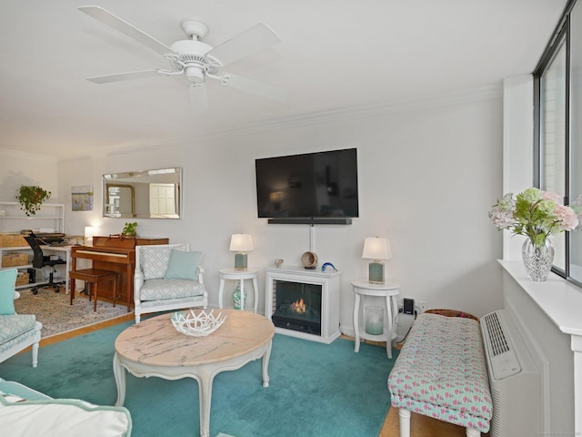 155 Brewster St Apt 3K, Bridgeport, CT 06605 - living room with ornamental molding, an office area, and ceiling fan