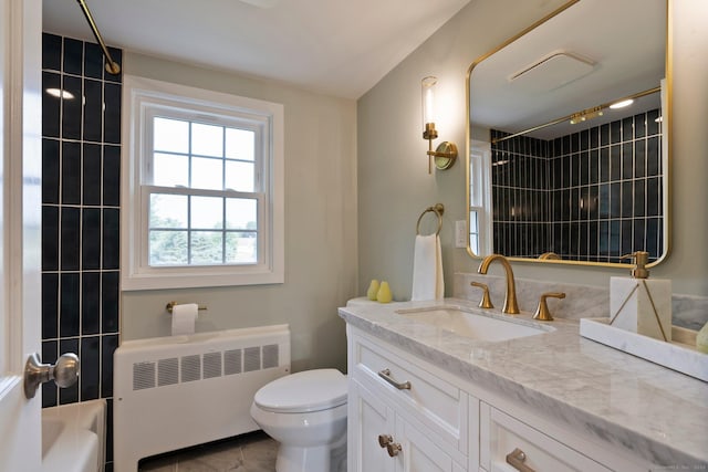 114 Boulter Rd, Wethersfield, CT 06109 - bathroom with radiator, vanity, and shower / bath combination