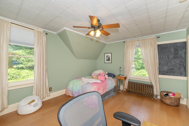 45 Harris Fuller Rd, Preston, CT 06365 - bedroom featuring radiator, multiple windows, ceiling fan, wood finished floors, and ornamental molding