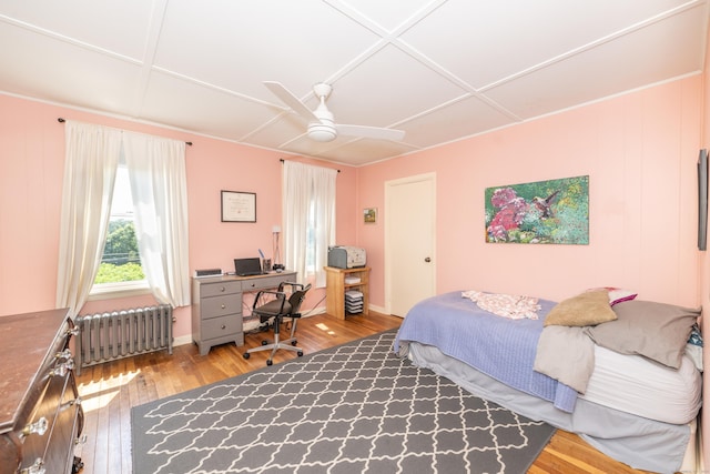 45 Harris Fuller Rd, Preston, CT 06365 - bedroom with radiator heating unit, hardwood / wood-style floors, ceiling fan, and an office area