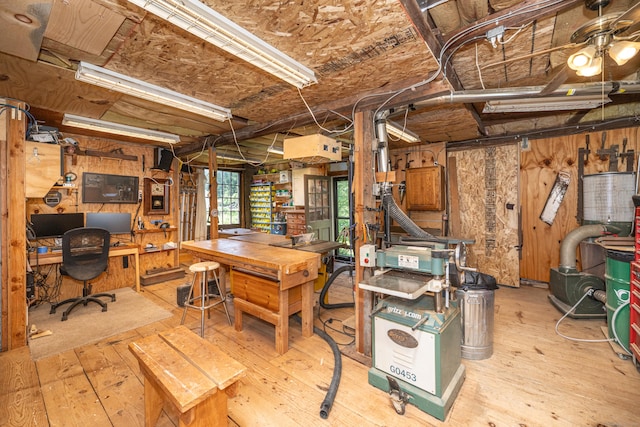 45 Harris Fuller Rd, Preston, CT 06365 - below grade area featuring an office area, wood-type flooring, and wooden walls