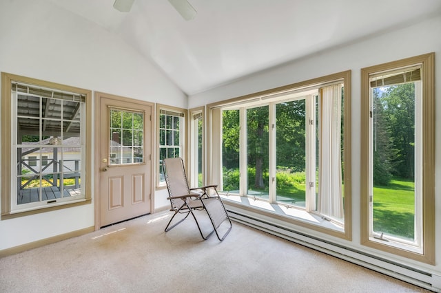 442 Merrow Rd, Tolland, CT 06084 - unfurnished sunroom featuring vaulted ceiling, carpet, and a baseboard radiator