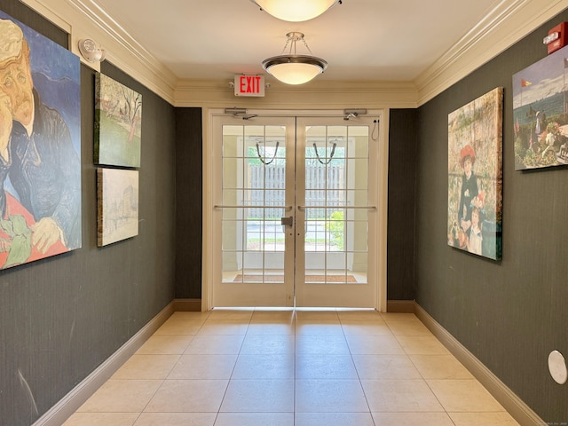 34 Schoolhouse Dr Unit 405, West Hartford, CT 06110 - doorway with tile patterned flooring, crown molding, and french doors