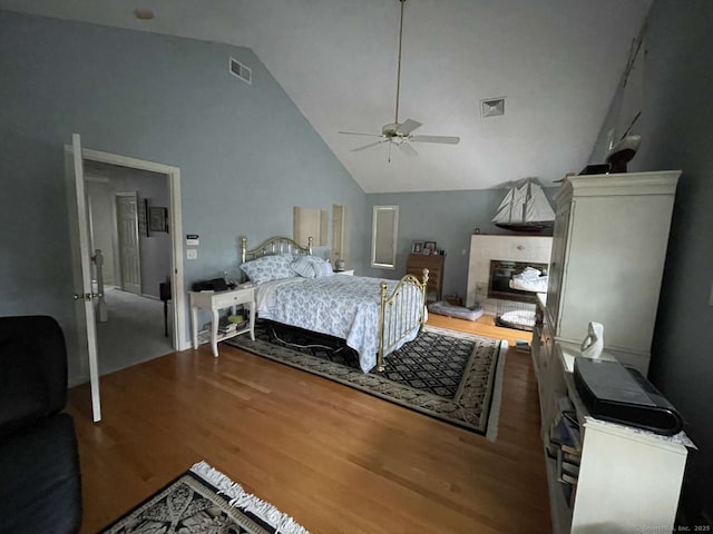 42 Bluff St, Westbrook, CT 06498 - bedroom with wood finished floors, high vaulted ceiling, and a ceiling fan