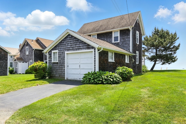 226 Old Kelsey Point Rd, Westbrook, CT 06498 - shingle-style home with driveway, a front yard, a shingled roof, and a garage