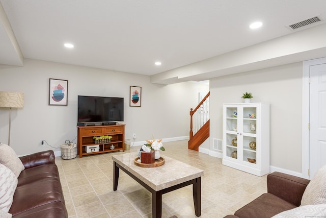 90 Bridlewood Ln Unit 90, Vernon, CT 06066 - living room featuring stairway, recessed lighting, and light tile patterned flooring
