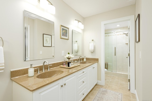 90 Bridlewood Ln Unit 90, Vernon, CT 06066 - full bath with double vanity, a shower stall, and tile patterned flooring