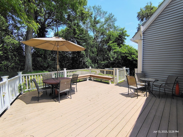43 Rte 87, Columbia, CT 06237 - wooden terrace with outdoor dining area and view of wooded area