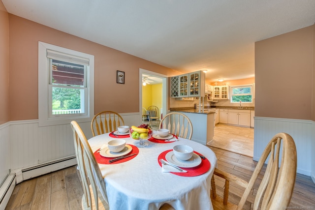 43 Rte 87, Columbia, CT 06237 - dining room featuring a wainscoted wall, light wood-type flooring, and baseboard heating