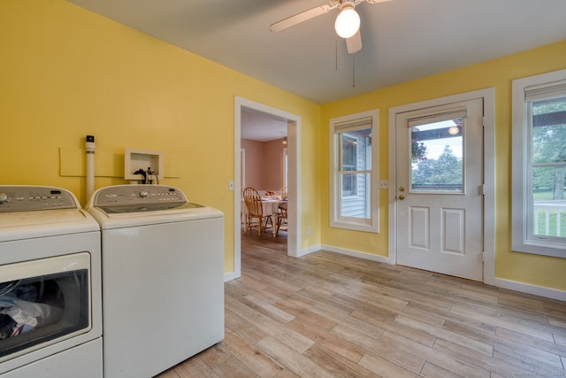 43 Rte 87, Columbia, CT 06237 - laundry room featuring washer and clothes dryer, light wood finished floors, and ceiling fan
