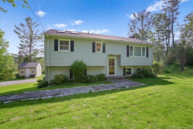 296 Black Rock Tpke, Redding, CT 06896 - bi-level home with a front yard and a chimney