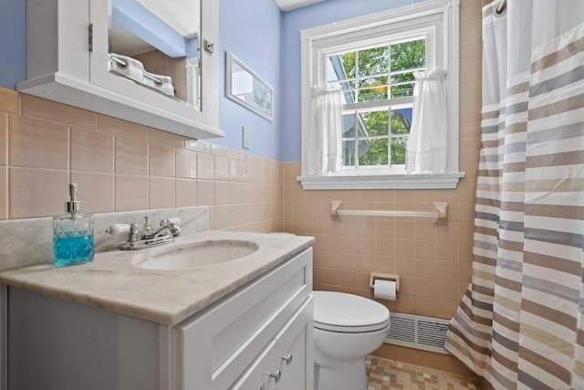 376 Glenwood Avenue Extension, Waterford, CT 06385 - full bath with vanity, tile walls, and a shower with shower curtain