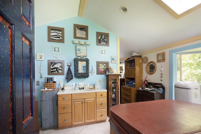 48 Preston Ln, Salisbury, CT 06068 - kitchen featuring light tile patterned floors and a skylight