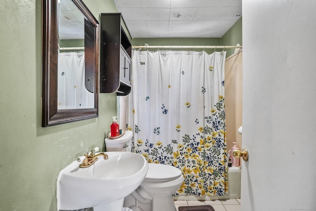 84 Hickory St, West Haven, CT 06516 - bathroom with tile patterned floors, curtained shower, and a drop ceiling