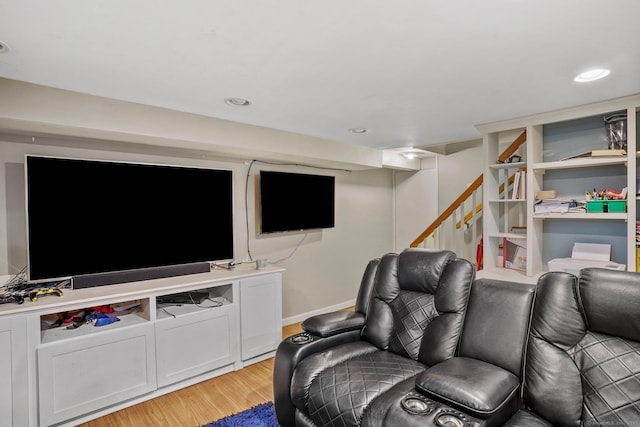 84 Hickory St, West Haven, CT 06516 - living room with light wood-style floors, stairway, and recessed lighting