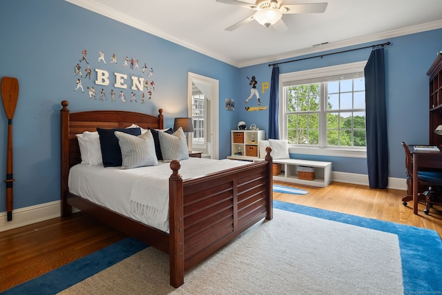 43 Chessor Ln, Wilton, CT 06897 - bedroom featuring crown molding, wood finished floors, and a ceiling fan