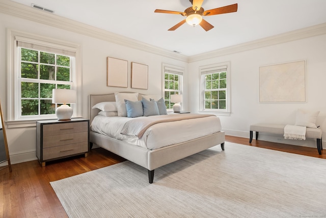 43 Chessor Ln, Wilton, CT 06897 - bedroom featuring crown molding, dark wood finished floors, and a ceiling fan